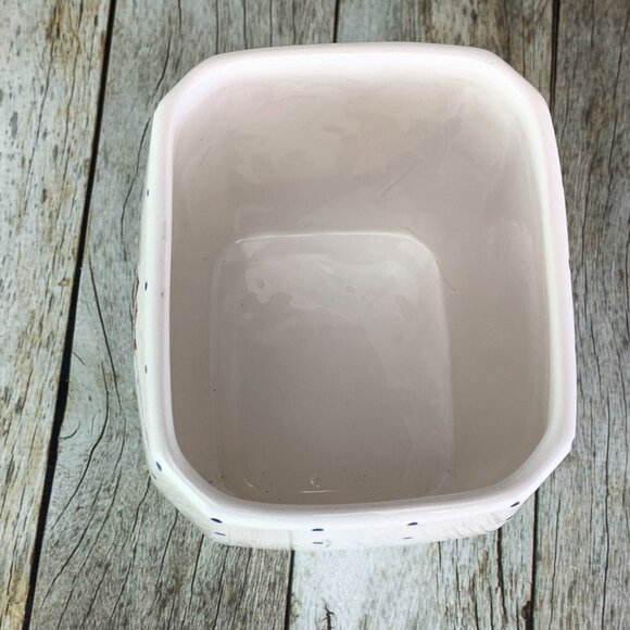 CasaFine Hand Painted Blue Polka Dot Butterfly Pink Flower Canister Jar Portugal - Picture 7 of 10